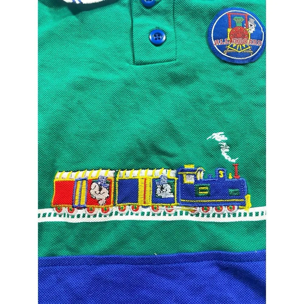 Vintage Buddy Boys Baby Boy 2pc Polo Shorts Set 18 Months Train Embroidered 90s